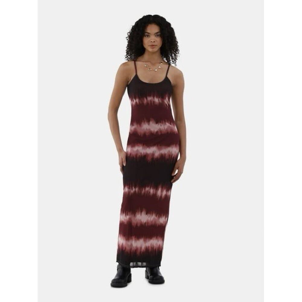 No Boundaries Size XS 0-2 Sleeveless Mesh Maxi Dress Purple Tie Dye Cups New NWT